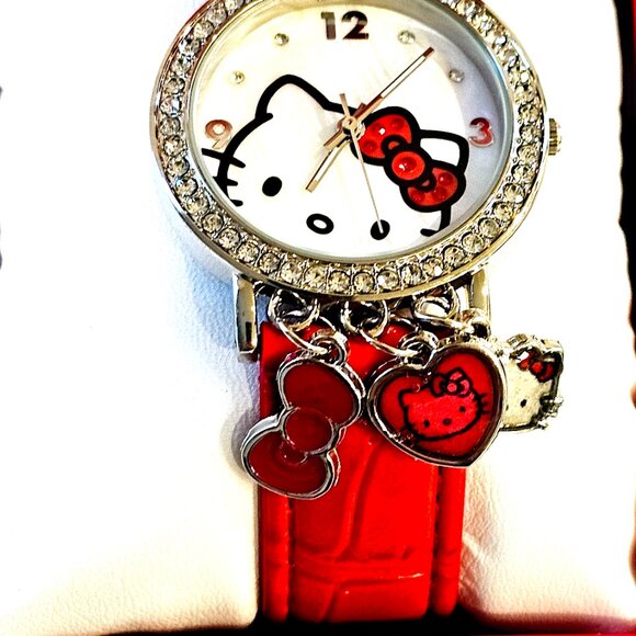 Sanrio Hello Kitty Red Women's Watch, Charms, Leather, Gift Box - Picture 2 of 4